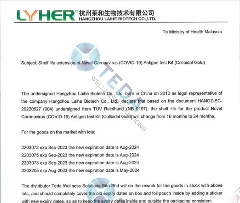 Shelflife Extension of Lyher Novel Coronavirus (COVID19) Antigen test